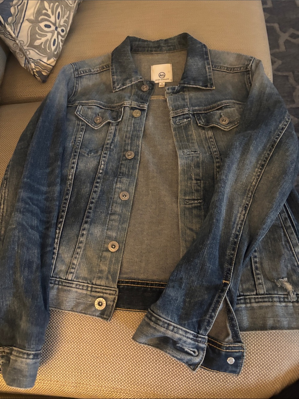 Ag Adriano Goldschmied Distressed Blue Denim Jacket